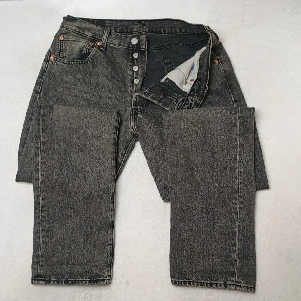 Levis 501 93 Jeans Mens 32x34 Gray Straight Acid Wash Classic Denim Button Fly